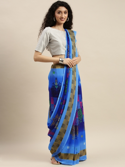 

KALINI Blue Printed Poly Georgette Saree