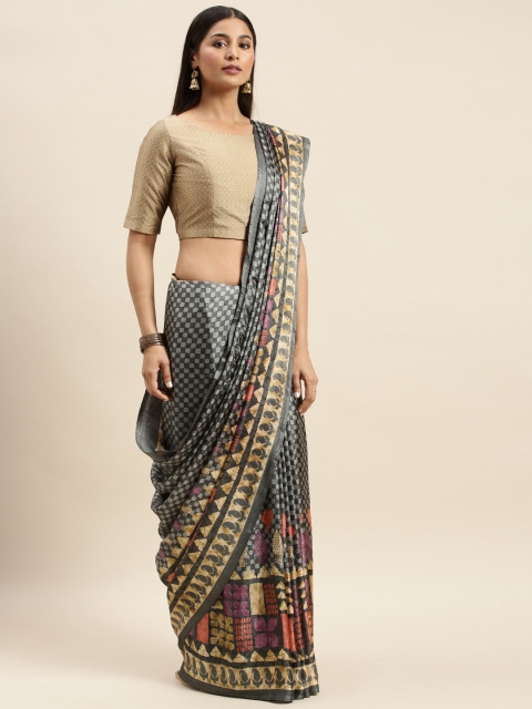 

KALINI Grey & Beige Poly Silk Printed Saree