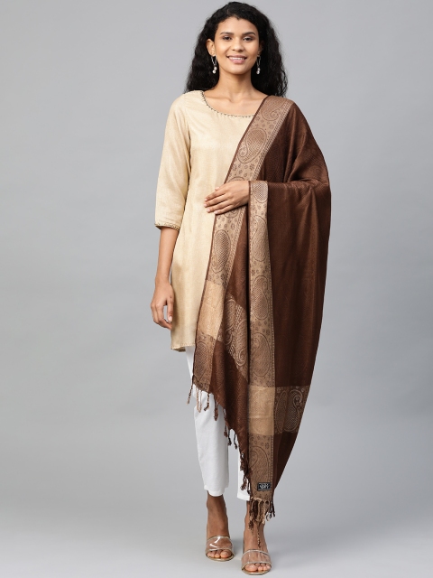 

WEAVERS VILLA Women Brown & Beige Woven Design Stole