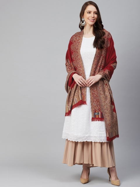 

WEAVERS VILLA Women Maroon & Beige Woven Design Shawl