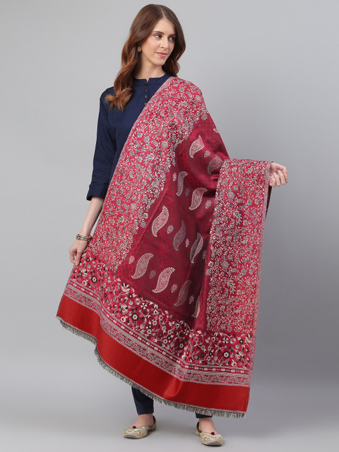 

WEAVERS VILLA Women Maroon & Beige Woven Design Shawl