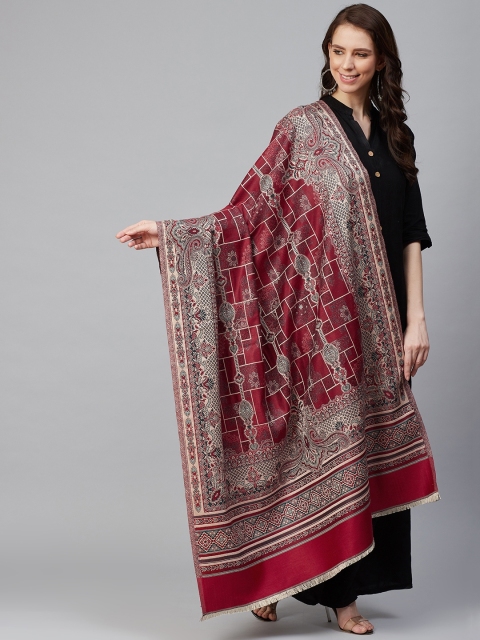 

WEAVERS VILLA Women Maroon & Cream-Coloured Woven Design Shawl