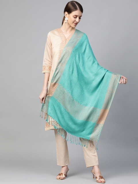 

WEAVERS VILLA Women Blue & Beige Woven Design Stole