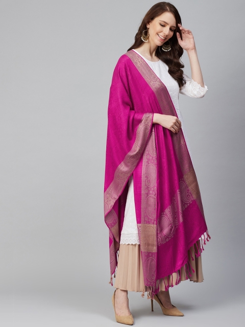 

WEAVERS VILLA Women Pink & Beige Woven Design Stole
