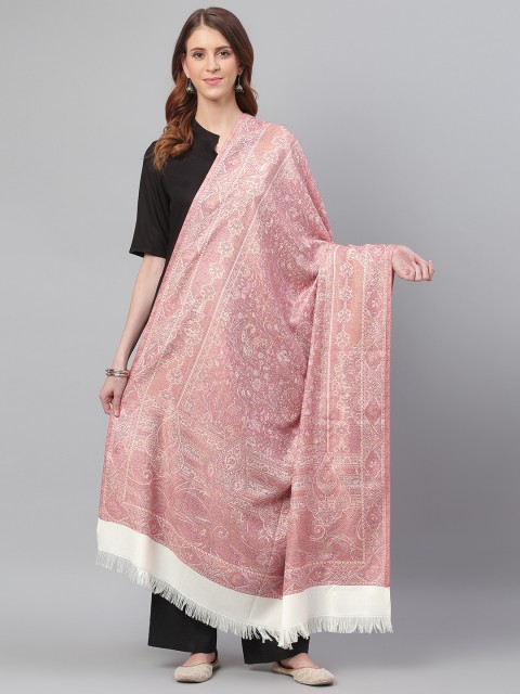 

WEAVERS VILLA Women White & Pink Woven Design Shawl