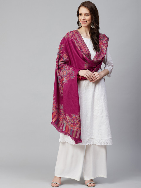 

WEAVERS VILLA Women Pink & Blue Woven Design Shawl