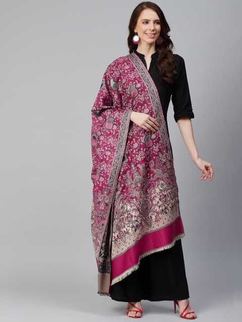 

WEAVERS VILLA Women Magenta & Cream-Coloured Woven Design Shawl