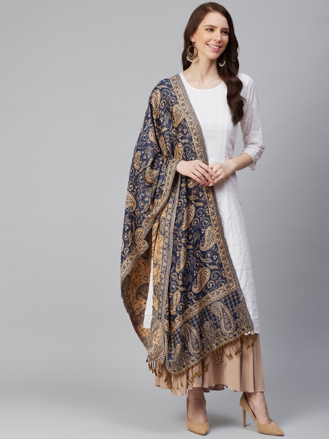 

WEAVERS VILLA Women Navy Blue & Beige Woven Design Stole