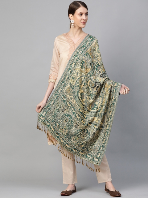 

WEAVERS VILLA Women Teal Blue & Beige Woven Design Stole