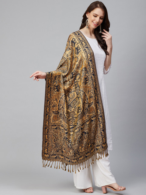 

WEAVERS VILLA Women Brown & Navy Blue Woven Design Stole