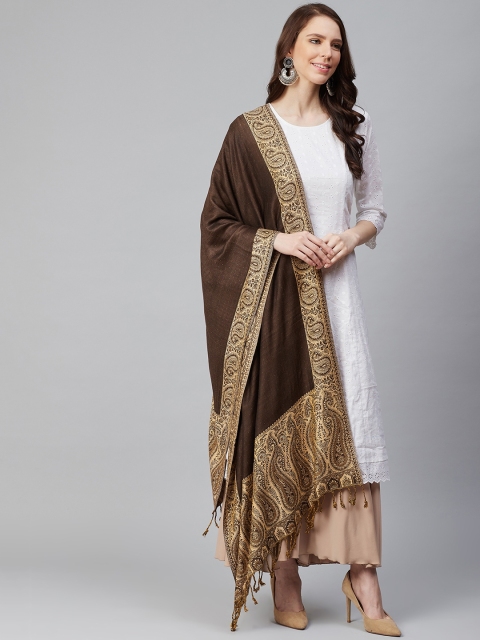 

WEAVERS VILLA Women Coffee Brown & Beige Woven Design Stole