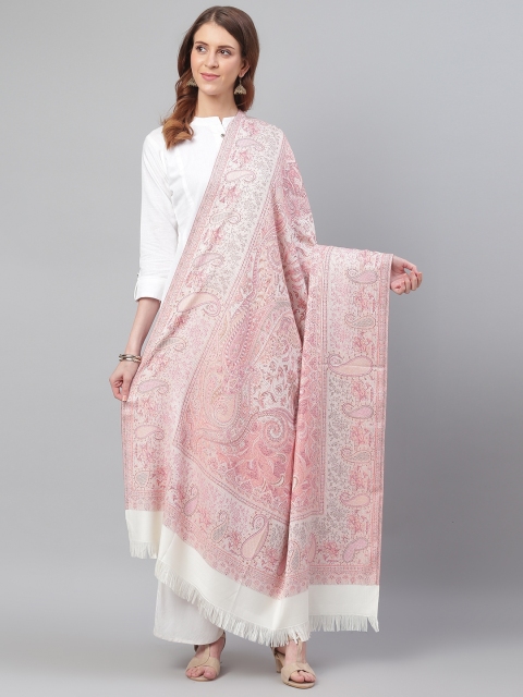

WEAVERS VILLA Women White & Pink Woven Design Shawl