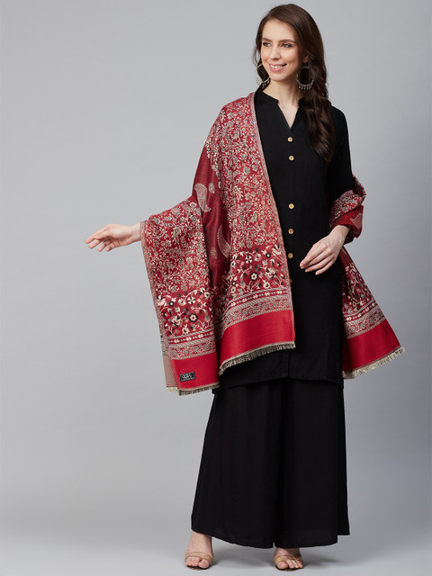 

WEAVERS VILLA Women Maroon & Off-White Paisley Woven Design Shawl