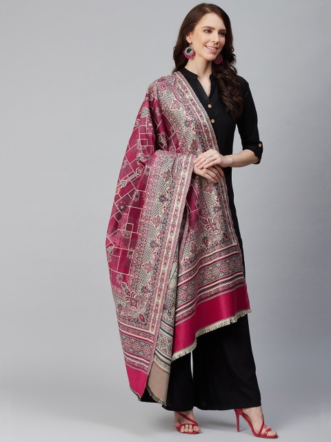 

WEAVERS VILLA Women Magenta & Cream-Coloured Woven Design Shawl