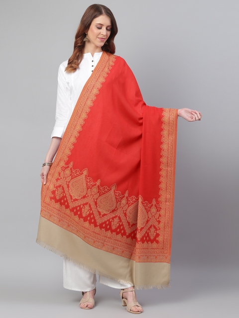 

WEAVERS VILLA Women Red & Rust Orange Woven Design Detail Shawl