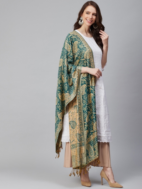 

WEAVERS VILLA Women Green & Beige Woven Design Stole