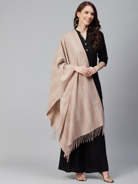 

WEAVERS VILLA Women Pink & Off-White Woollen Checked Stole