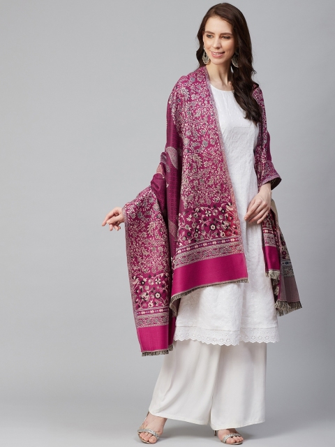 

WEAVERS VILLA Women Magenta & Off-White Woven Design Shawl