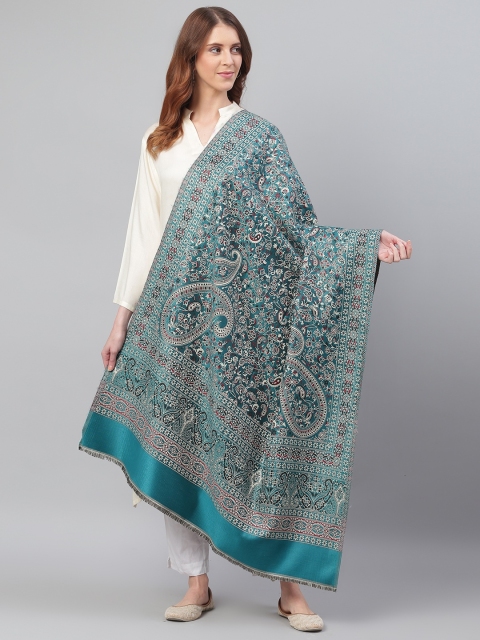 

WEAVERS VILLA Women Teal Green & White Paisley Woven Design Shawl