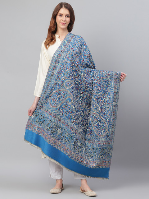

WEAVERS VILLA Women Blue & White Paisley Woven Design Shawl