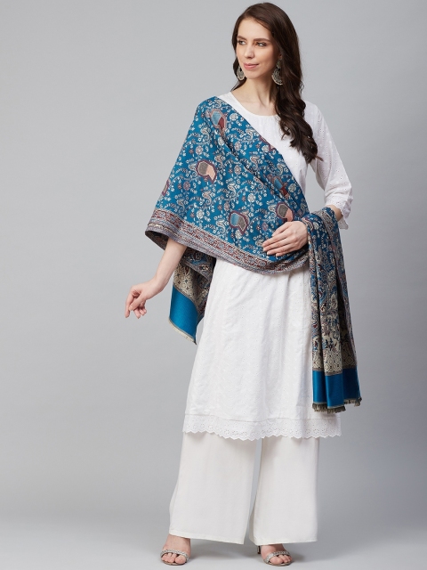 

WEAVERS VILLA Women Blue & Off-White Paisley Woven Design Shawl