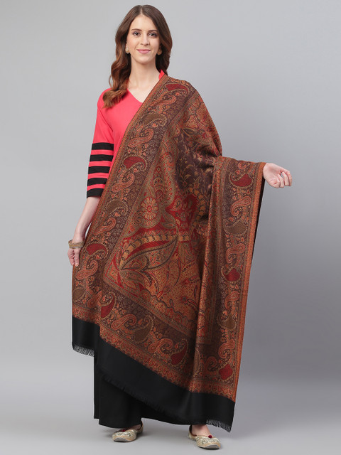 

WEAVERS VILLA Women Black & Brown Woven Design Shawl