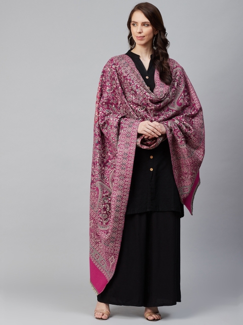 

WEAVERS VILLA Women Magenta & Off-White Woven Design Shawl