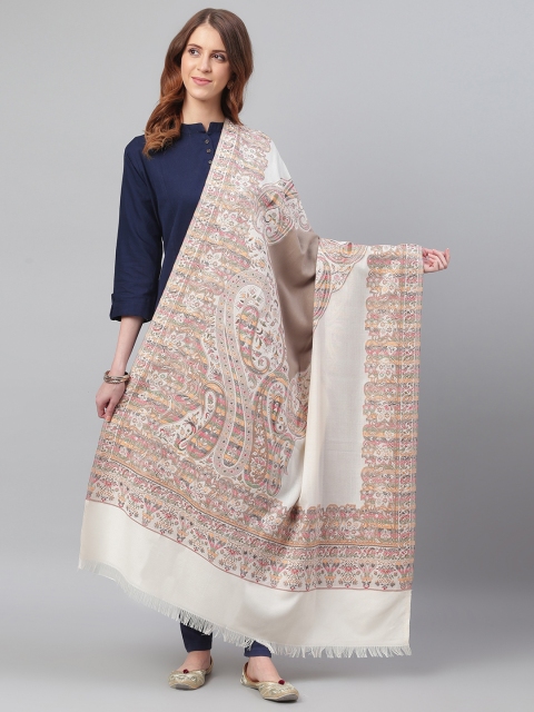 

WEAVERS VILLA Women Off-White & Pink Woven Design Shawl