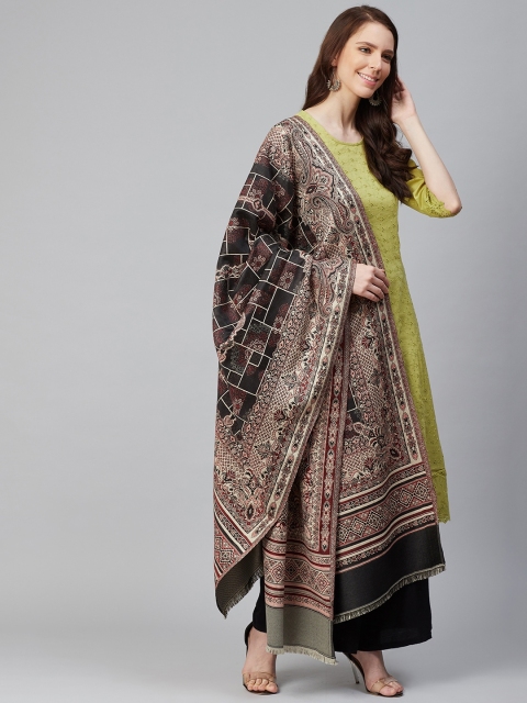 

WEAVERS VILLA Women Black & Off-White Woven Design Shawl