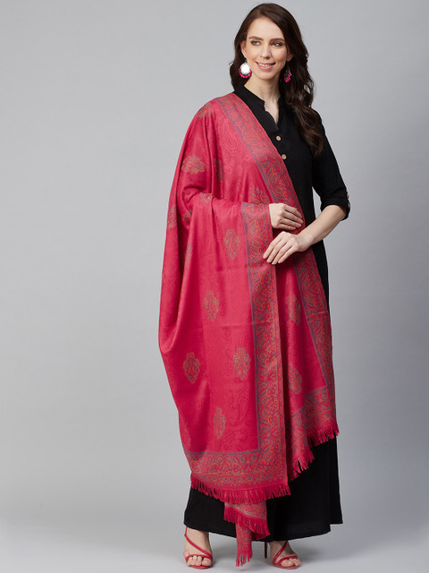 

WEAVERS VILLA Women Pink & Blue Woven Design Shawl