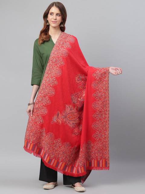 

WEAVERS VILLA Women Red & Blue Woven Design Shawl