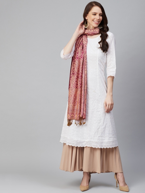 

WEAVERS VILLA Women Pink & Beige Paisley Woven Design Stole