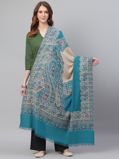 

WEAVERS VILLA Women Blue & Beige Woven Design Shawl