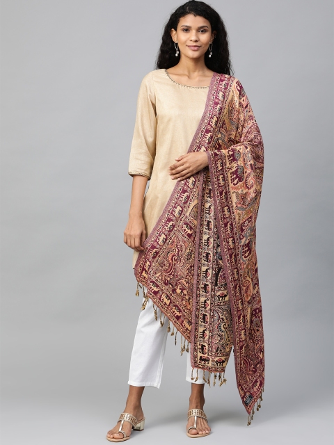 

WEAVERS VILLA Women Magenta & Beige Woven Design Stole