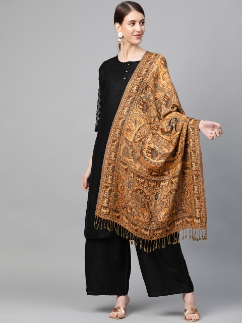 

WEAVERS VILLA Women Brown & Beige Woven Design Stole