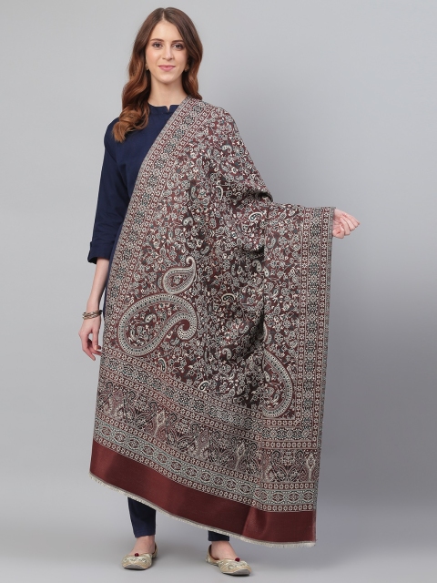 

WEAVERS VILLA Women Coffee Brown & Off-white Paisley Woven Design Shawl