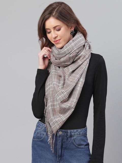 

WEAVERS VILLA Women Grey & Brown Checked Woollen Stole