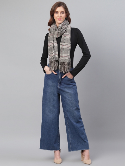 

WEAVERS VILLA Women Charcoal Grey & Off-White Checked Woollen Stole