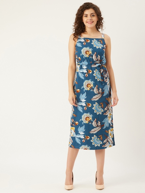 

U&F Women Navy Blue & White Printed A-Line Dress
