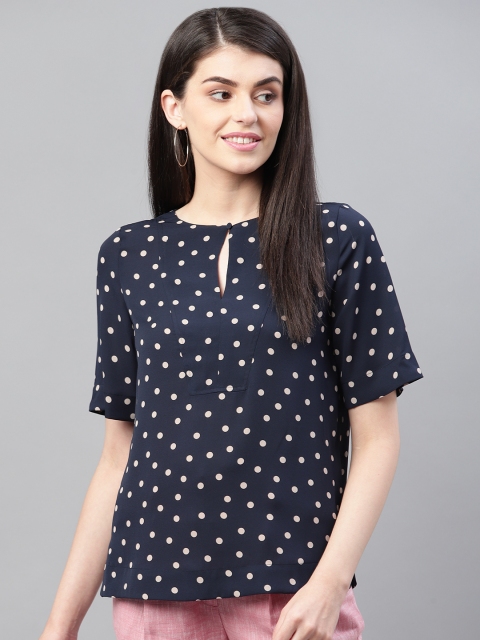 

Marks & Spencer Women Navy Blue & White Polka Dot Printed Top