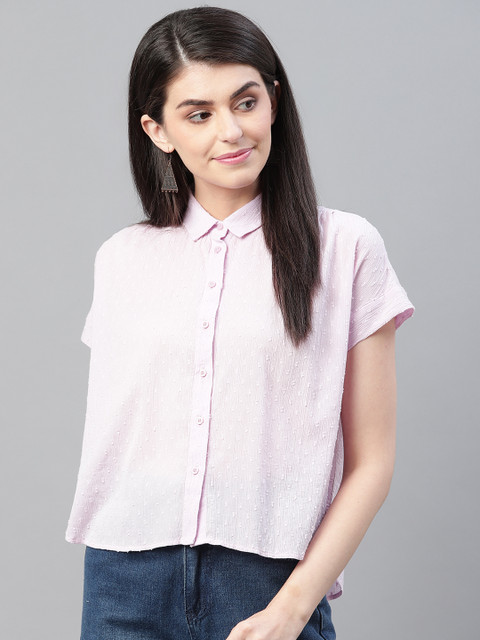 

Marks & Spencer Women Lavender Regular Fit Self Design Casual Shirt