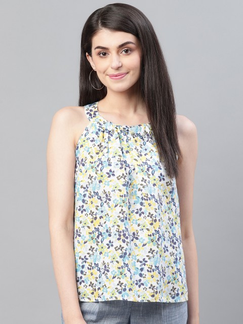 

Marks & Spencer Women White & Yellow Floral Printed Top