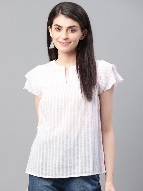 

Marks & Spencer Women Pink & White Striped Pure Cotton Top