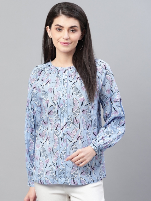 

Marks & Spencer Women Blue & Pink Printed Pure Cotton Top
