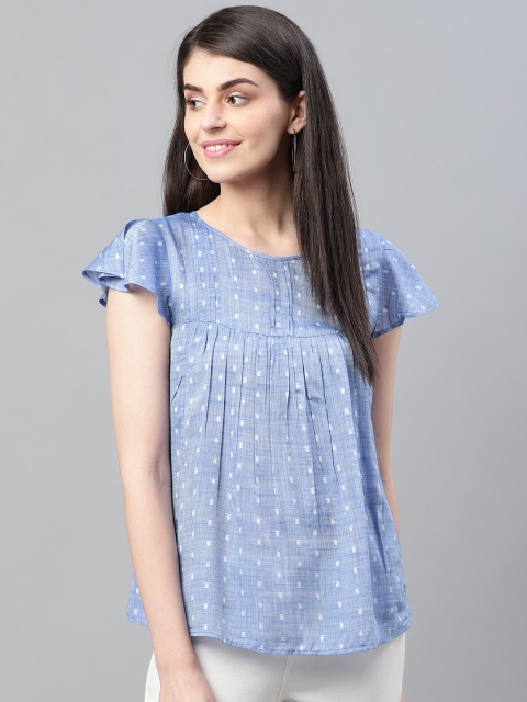 

Marks & Spencer Women Blue & White Printed Empire Top