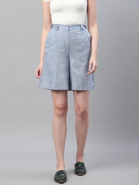 

Marks & Spencer Women Blue Self Design Regular Fit Regular Shorts