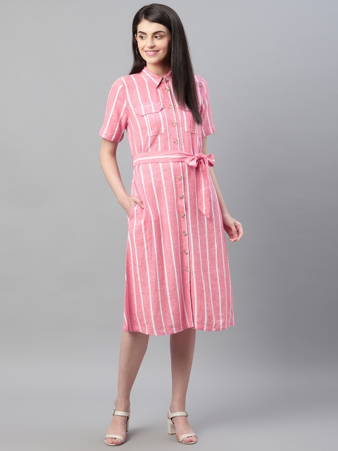 

Marks & Spencer Women Pink & White Striped Shirt Dress
