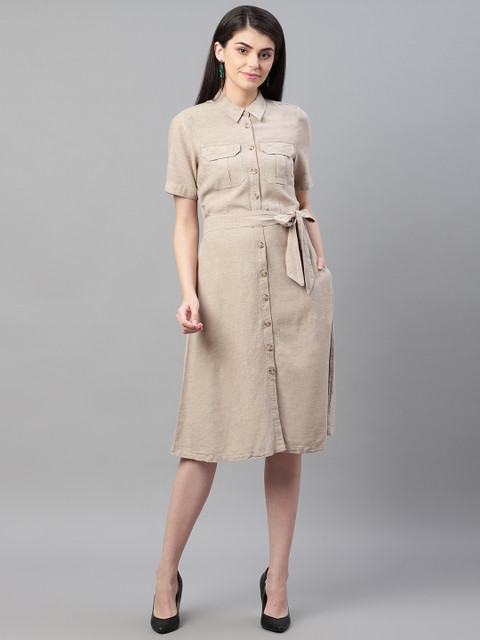 

Marks & Spencer Women Beige Solid Shirt Dress