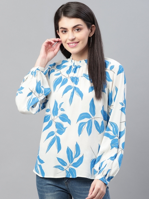 

Marks & Spencer Women Off-White & Blue Leaves Printed Top