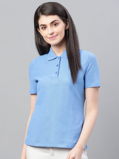 

Marks & Spencer Women Blue Solid Polo Collar T-shirt